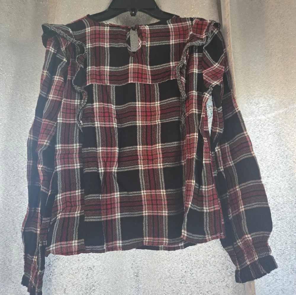 Plaid Ruffle Women's Top Size Med - Picture 6 of 6
